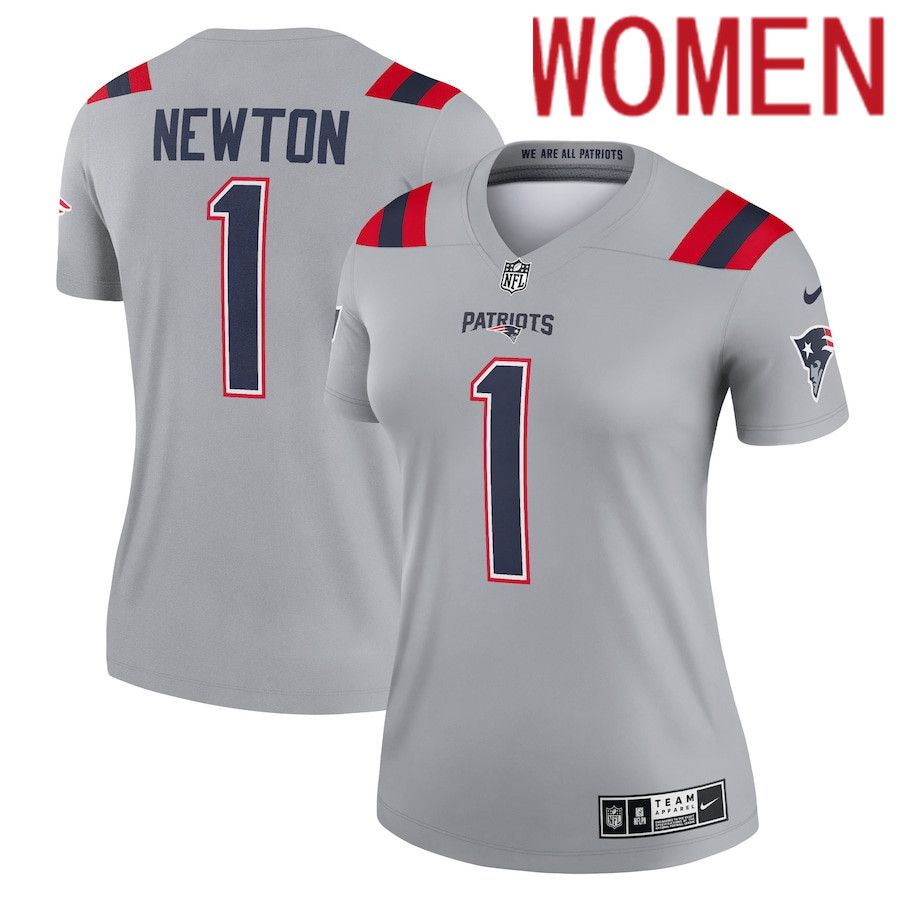 Women New England Patriots 1 Cam Newton Nike Gray Inverted Legend NFL Jersey